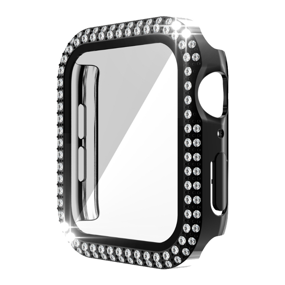 Adecuado para Apple doble fila diamante con caja de cristal Apple watch7/SE/6/5/43 todo incluido resistente a la caída caso duro