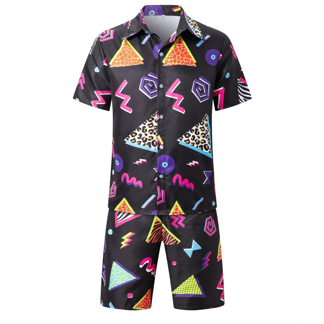 국경 간 공급 3D 인쇄 여름 해변 남자 정장 인쇄 짧은 셔츠 반바지 7080 년대 스타일 의류
