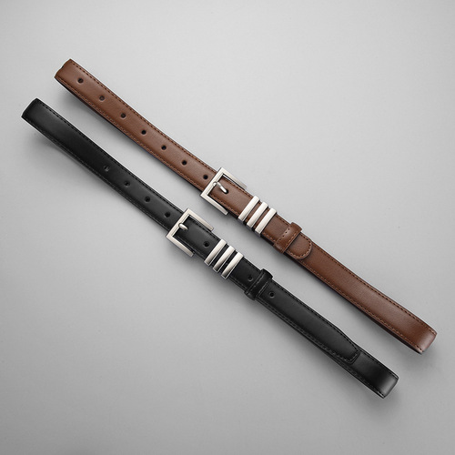 Genuine leather pin-buckle thin belt for women's pants, women's high-waisted fashion belt, internet-celebrity style belt, factory wholesale, versatile and all-match design.