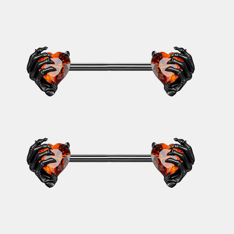 Stainless Steel Nipple Ring with Bowknot, Heart Zircon & Devil Wings - Custom Design detail image 7