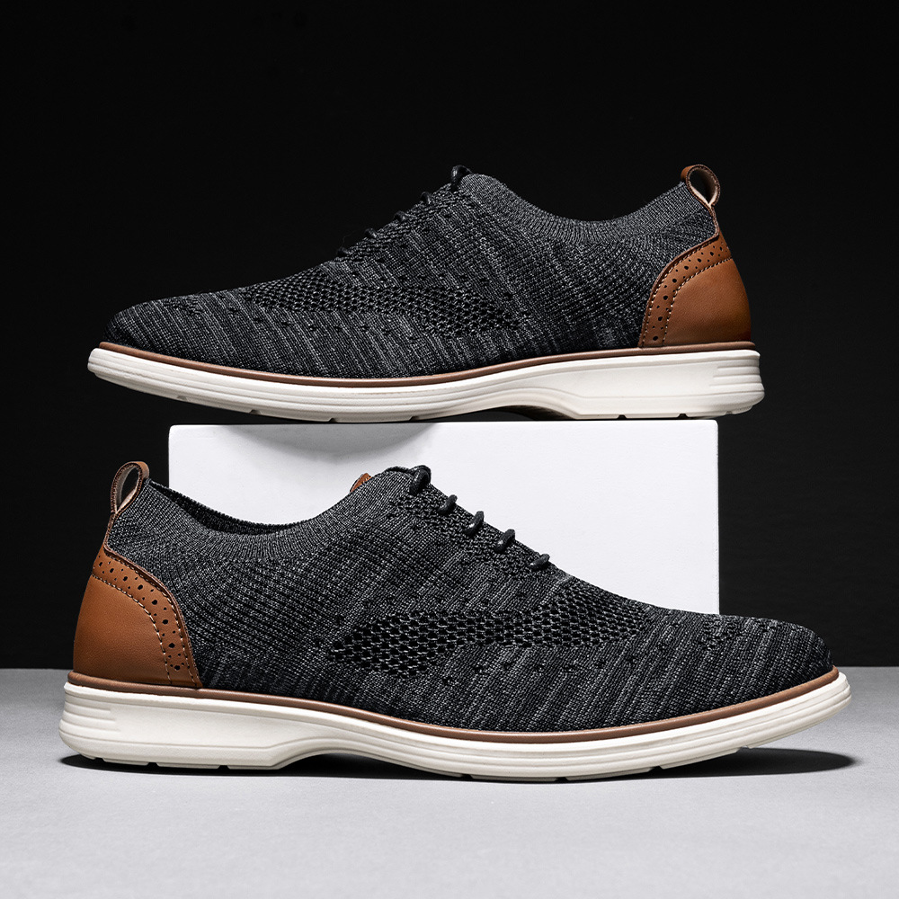 2025跨境男士系带商务休闲鞋轻便防滑软底正装鞋宽底欧码45代发