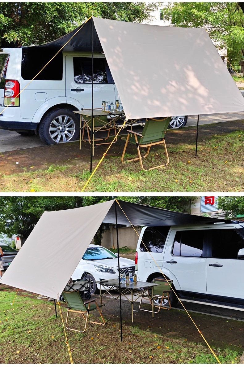 Car side awning, car roof tent, outdoor camping sunshade, camping enlarged black-coated sun and rain protection tent, convenient for vehicle use