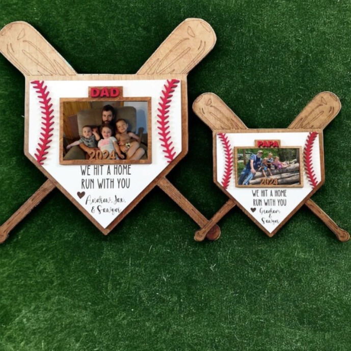 Baseball Picture Frame Father's Day Desktop Decorations Rustic Wooden Photo Frame Sign