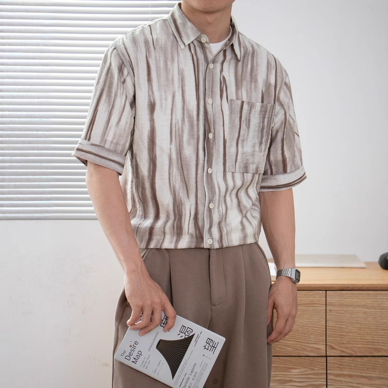 Nengmeng Design Jacquard Tie-Dye Pocket Short-Sleeved Shirt Men's Loose and Versatile Summer Mid-Sleeve Men's Shirt Nengmeng Design Jacquard Tie-Dye Pocket Short-Sleeved Shirt Men's Loose and Versatile Summer Mid-Sleeve Men's Shirt