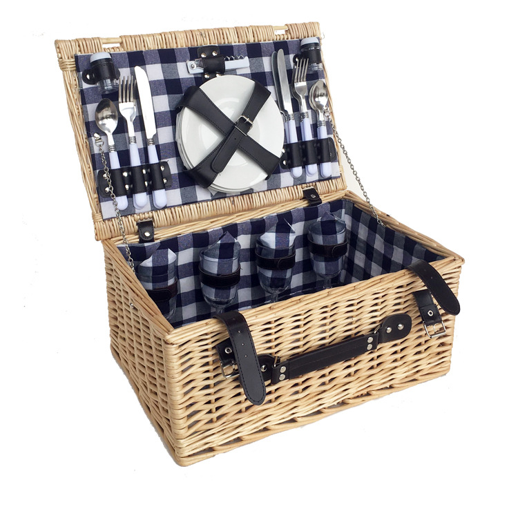 Cesta de picnic de sauce cesta de picnic para cuatro personas cesta de picnic hecha a mano con tapa cesta de picnic cesta de almacenamiento al aire libre