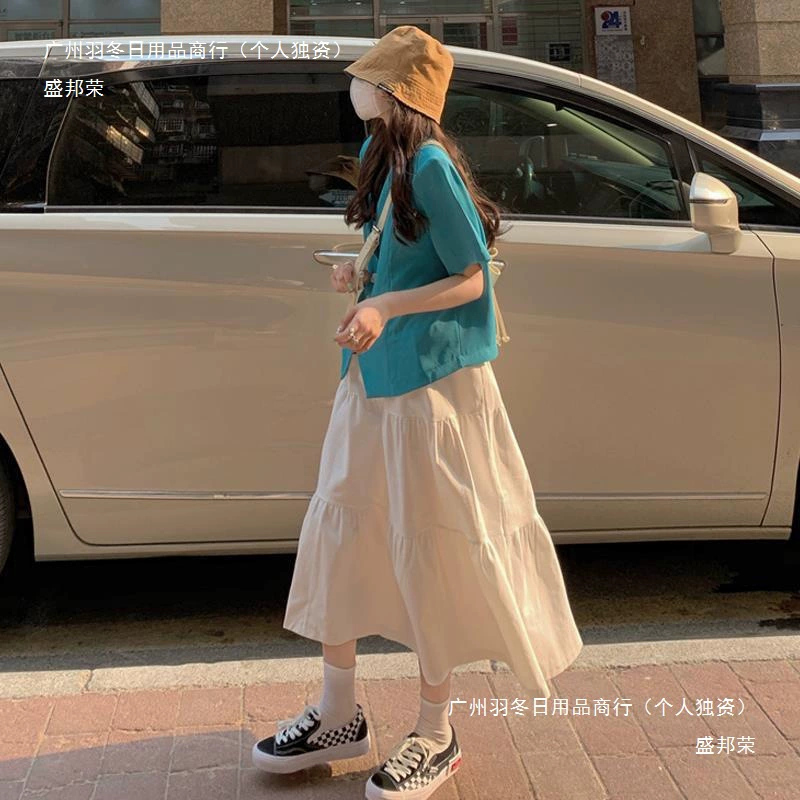 белая юбка для женщин, летняя плиссированная юбка средней длины с высокой талией, маленькая драпированная юбка А-силуэта, юбка-зонтик, длинная юбка, закрывающая бедра