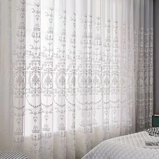 White hanging basket towel embroidery perforated window screen classroom bedroom curtain living room bedroom balcony semi-shading lace curtain