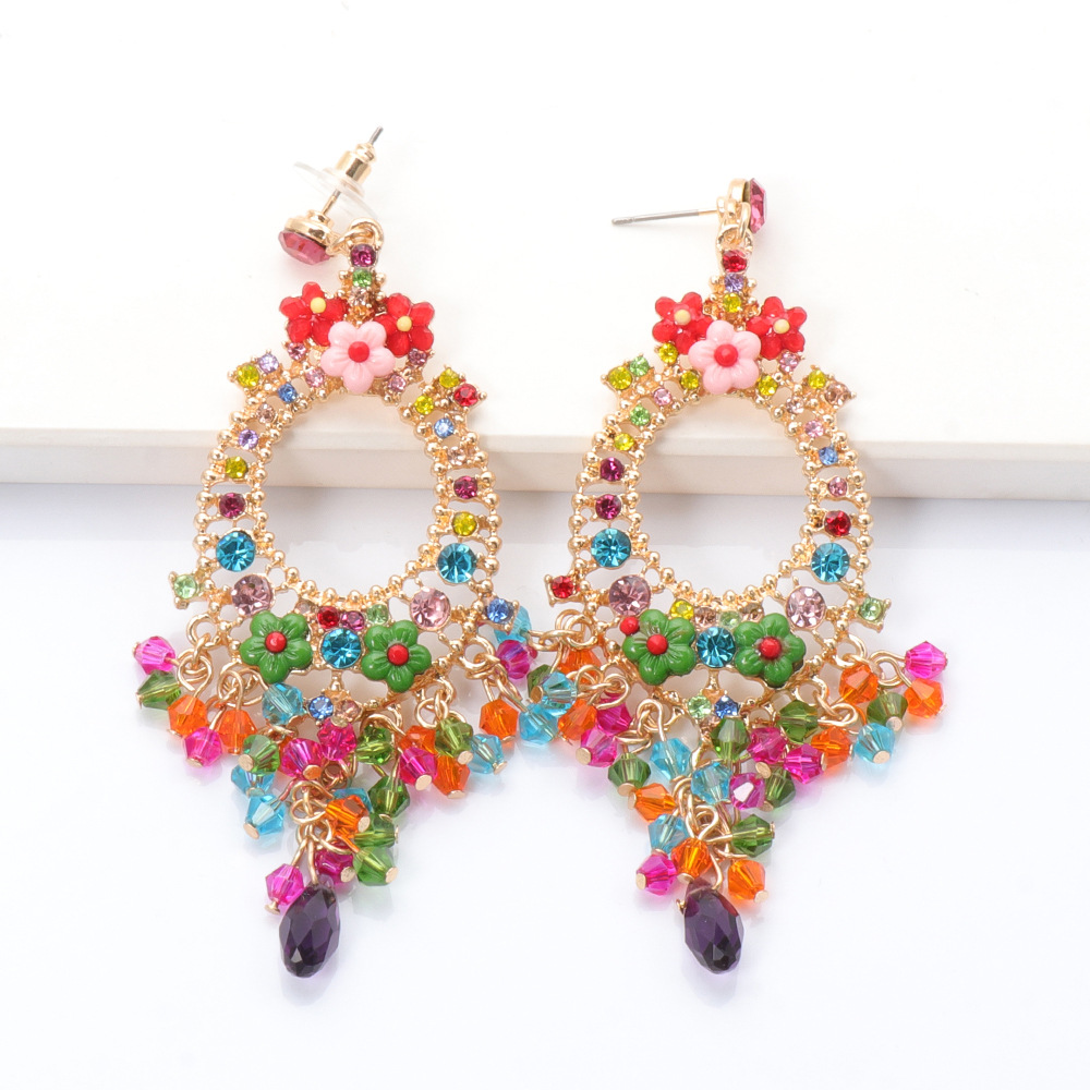 Mode Strass Longues Boucles D&#39;oreilles En Alliage Bohème Sculpté En Gros display picture 14