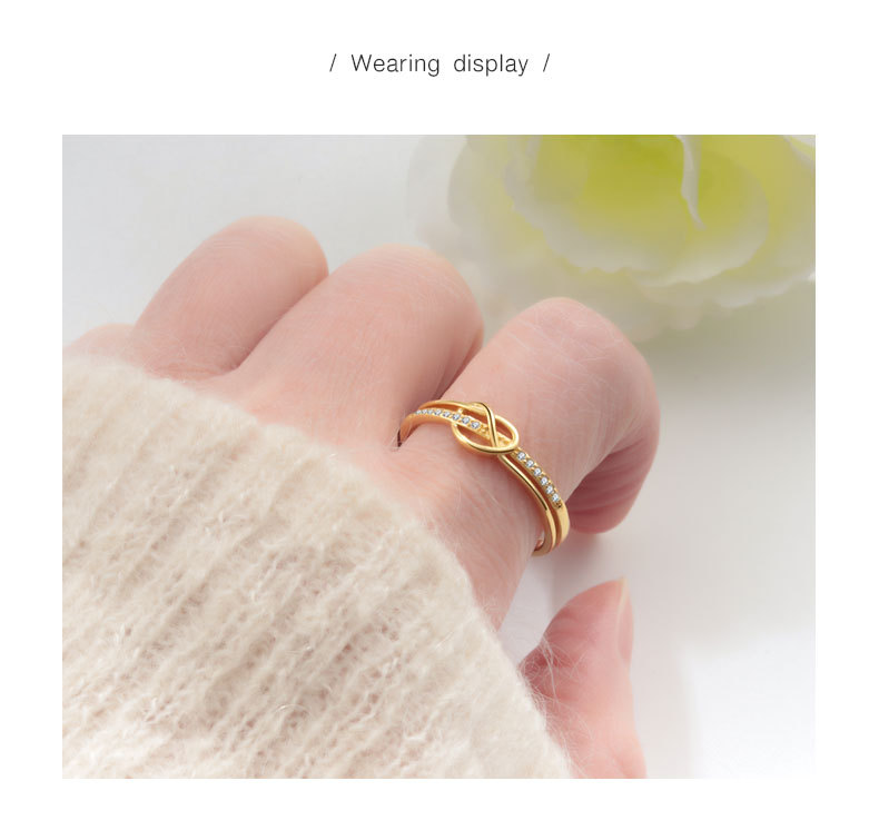 Zircon Inlay Material Rings Classification 18K Gold Plated 925 Sterling Silver Zircon Knot Rings 925 Sterling Silver Rings