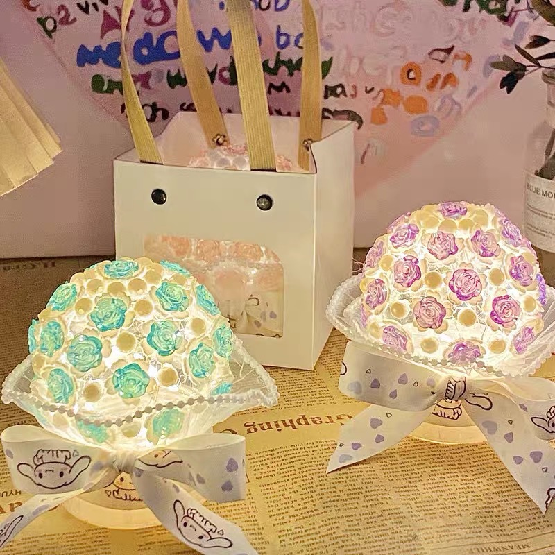 Girlish Heart Artificial Rose Handheld Flower Desktop Atmosphere Night Light 520 Qixi Festival Handmade DIY Ornament For_voghion.com