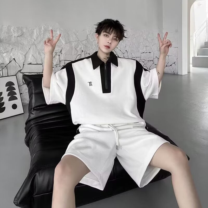 Camisa menos ropa traje de ropa deportiva verano para hombres camiseta de manga corta jersey de baloncesto pantalones cortos casuales de dos piezas tendencia coreana