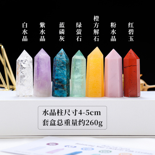 Cross-border hot selling natural crystal column crystal raw stone ore specimen diy single pointed hexagonal column set box children's gift