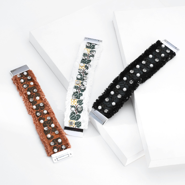 Bracelet Perles Strass En Denim Imprimé Rétro display picture 2