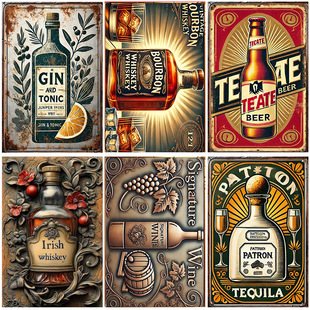 Cross-Border Jit Coffee Beverage Beer Foreign Wine Hanging Painting Factory Direct Sales Creative American Retro DIY Iron Painting