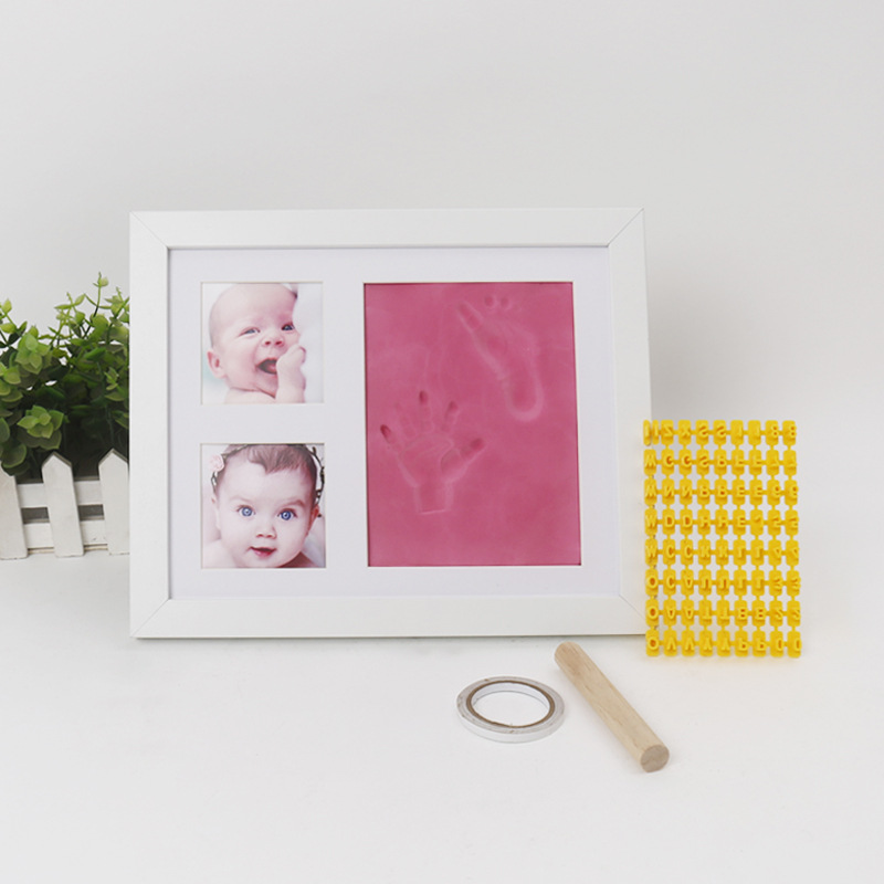 손과 발 인쇄 사진 프레임 붙여 넣기 + 문자 + 작은 스틱 + 양면 접착 테이프