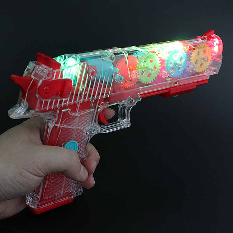 Transparente vibración engranaje infantil juguetes transfronterizos pistolas de vibración con la misma luz música juguetes eléctricos niños niñas