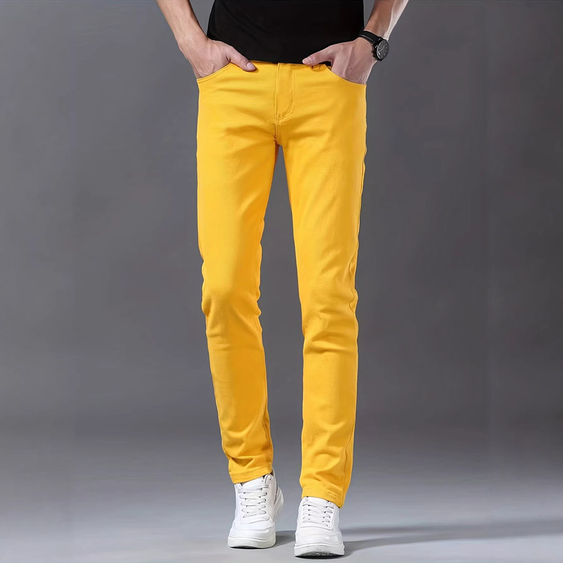 Men's Jeans, Stretchy Long Pants, Cycling Style Men's Pants, Business Casual Yellow Denim Long Pants Men's Jeans, Stretchy Long Pants, Cycling Style Men's Pants, Business Casual Yellow Denim Long Pants