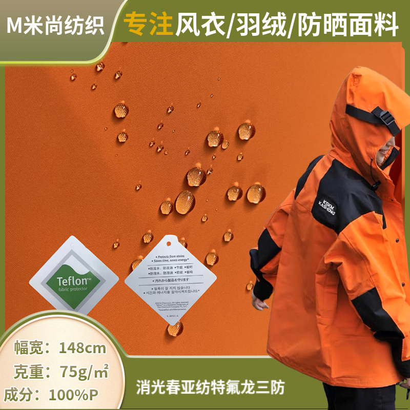 Teflon waterproof anti-fouling three-proof fabric jacket windbreaker fabric three-in-one composite film soft yarn grid