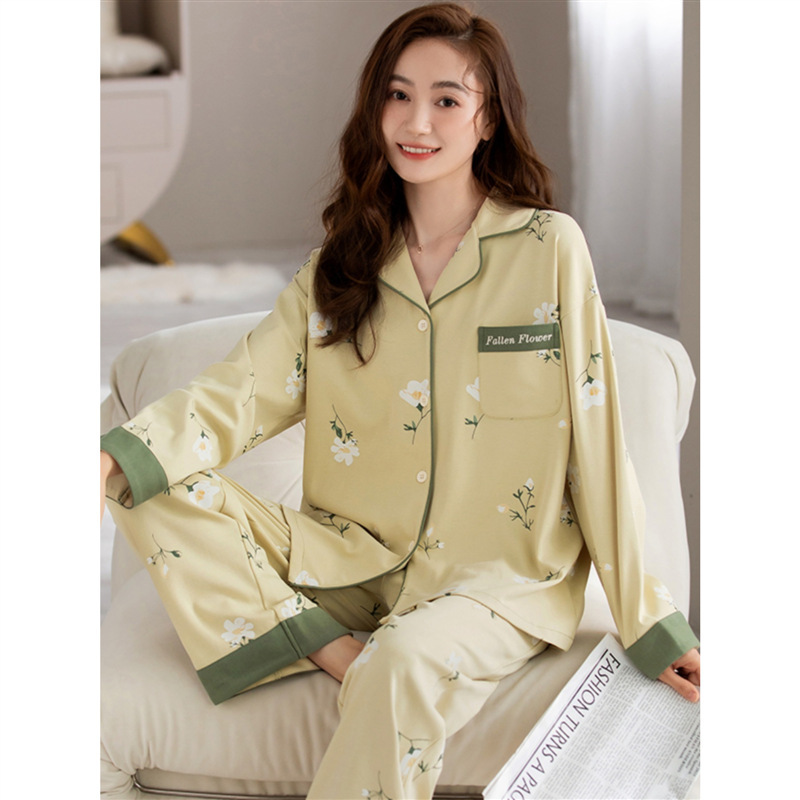 Pijamas de las mujeres de primavera y otoño 100% algodón de manga larga delgada 2023 nueva primavera y verano de alto grado traje de desgaste para el hogar