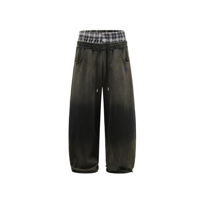 Pantalones Deportivos con Bordado y Efecto Dos Piezas para Mujer de Algodón Holgados para Deportes y Uso Casual