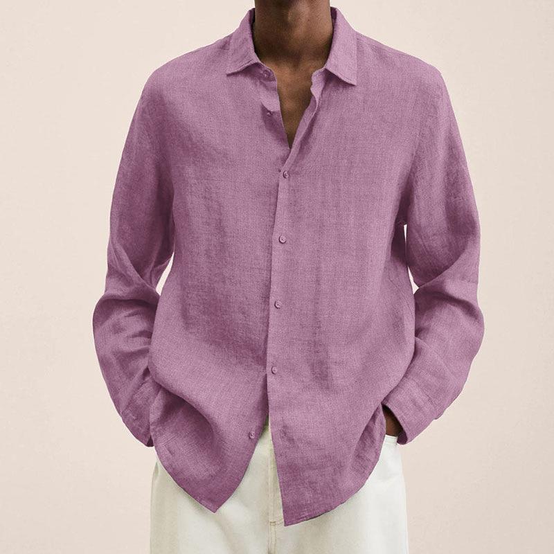 Solid Colour Long Sleeve Casual Shirt For Men Loose Fit_voghion.com