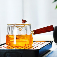 Manufacturer High Borosilicate Glass Tea Kettle Heat-resistant Steam Tea Kettle with Side Wooden Handle and Tea Strainer Tea Set Glass Tea Kettle