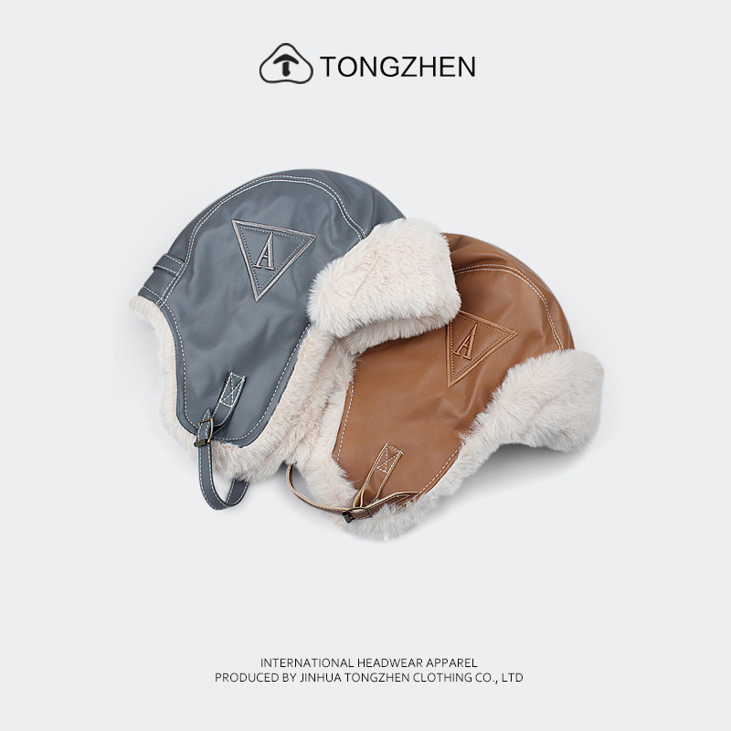 Leren dames in de herfst Lei Feng-hoed trendy winter, verdikte warmte elektrische fietsen, buitenfietsoor voor wind en_voghion.com