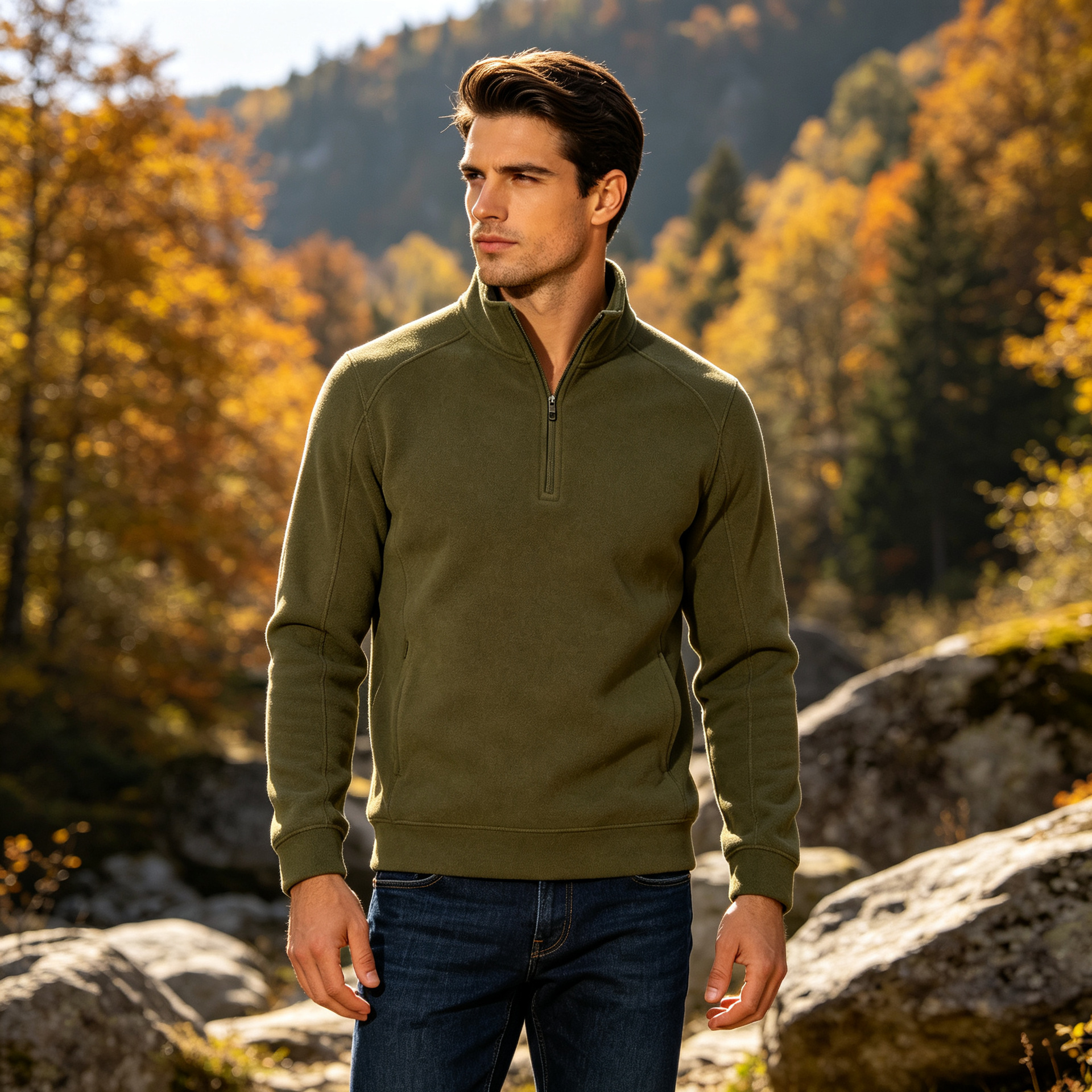 Half-zip, stand-up collar sweatshirt, solid-color lyocell, wool, and silk thermal base layer, men's long-sleeve, group purchase event