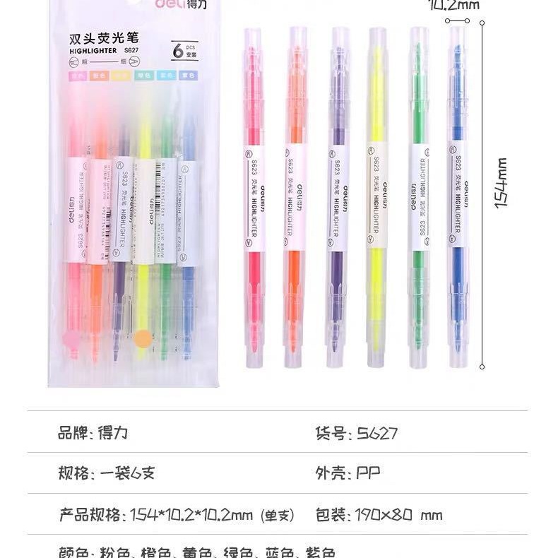 Deli S627 resaltador de doble cabeza para estudiantes de color de caramelo pluma de marcado de color de doble cabeza pluma de marcado para los estudiantes suministros