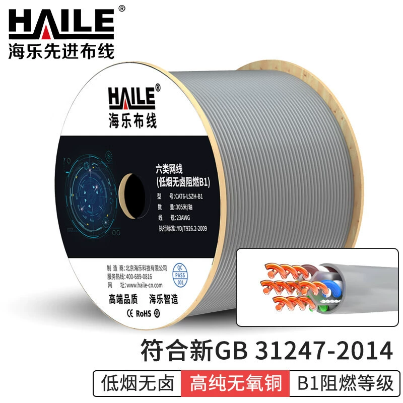 Категория 6, сетевой кабель класса B1 с низким содержанием дыма, без галогенов, 305m серый CAT6-LSZH-B1