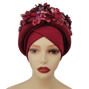 Cross-border New African Small Cap Air Layer Sticky Flower Baotou Cap Novelty Pullover Cap