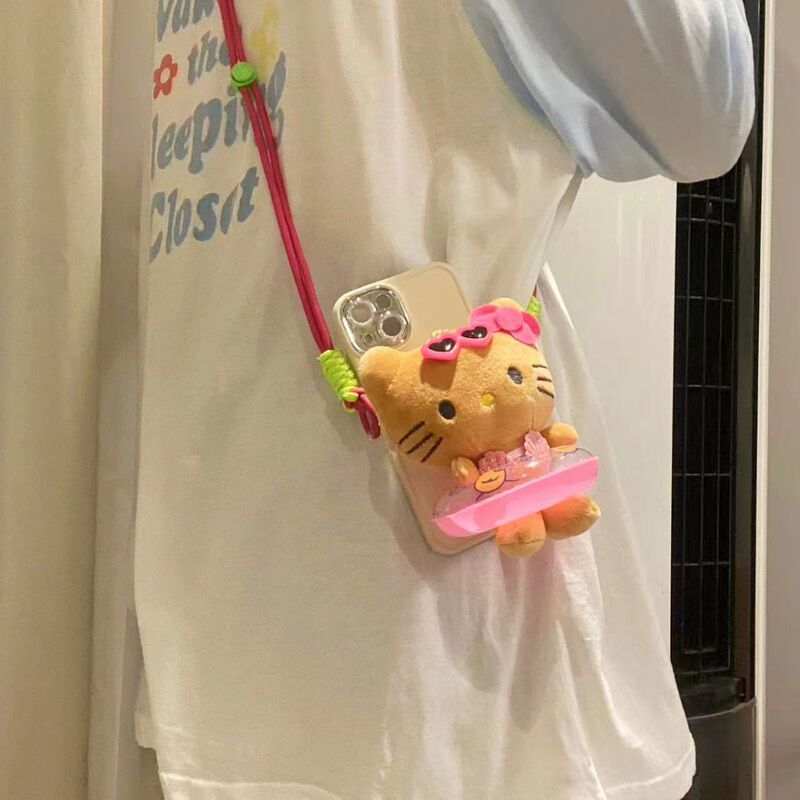 The latest cute cartoon mobile phone back clip slung cross-chain plush toy doll doll pendant free hands change