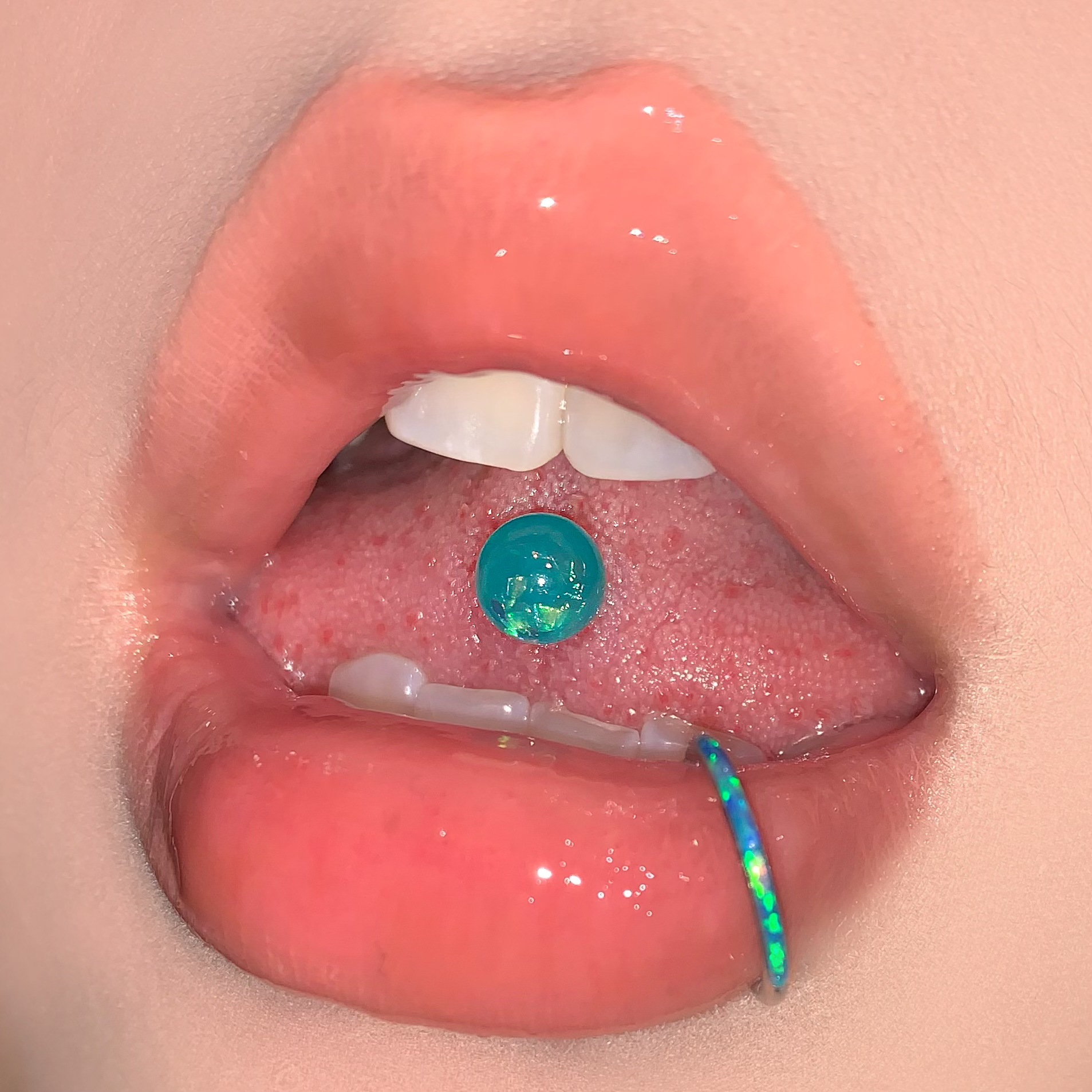 Pink 316L Surgical Steel Tongue Barbell External Thread Sparkle Ball Tongue Piercing Jewelry detail image 8