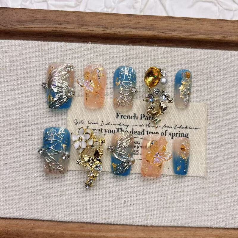 Dunhuang-Style New Chinese National Style Handmade Short Almond-Shaped Premium High-End Wholesale Pure Handmade Wearable Nail Art