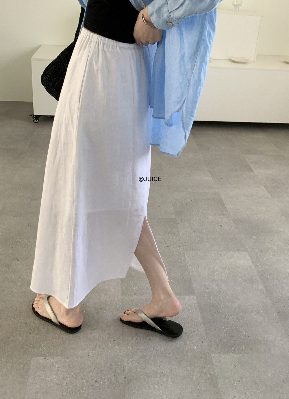 Chân váy linen cạp chun chữ A dáng dài nữ phong cách tối giản — màu đen, Xanh đen, Xanh nước biển, Màu cà phê chi tiết 26