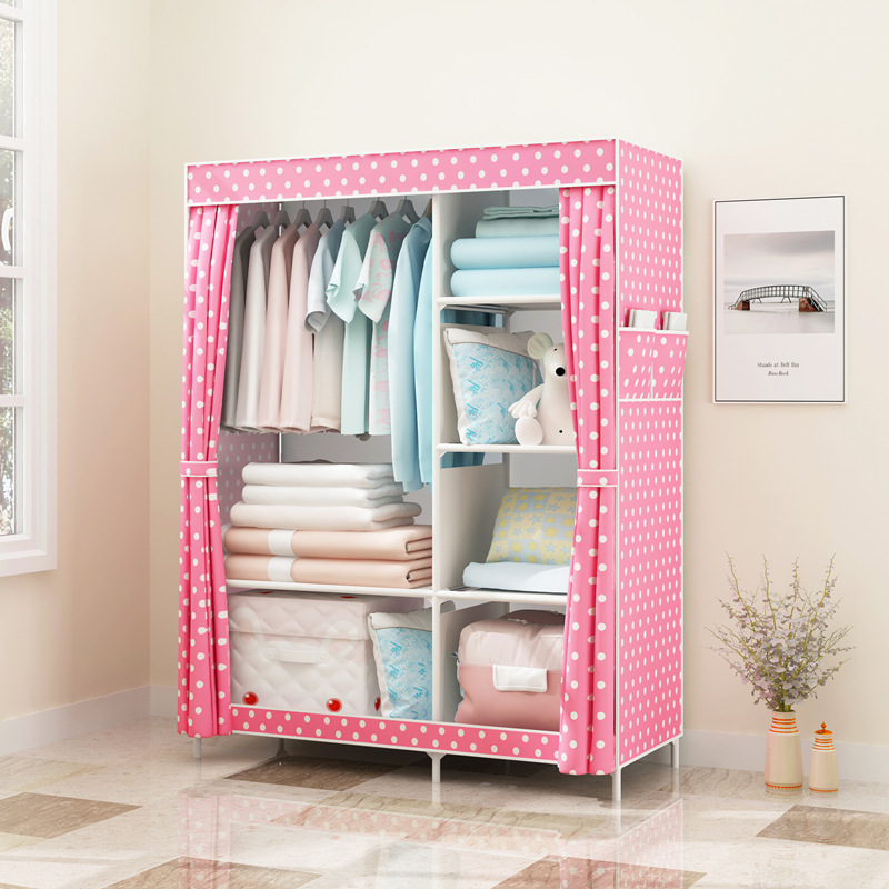 Armario simple tela plegable de tela armario de almacenamiento económico casa de alquiler de armario de acero percha