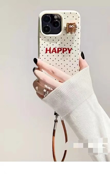 Creativo lunares galleta niño manzana 15promax texto feliz Apple 14pro funda para teléfono móvil para 13 suave