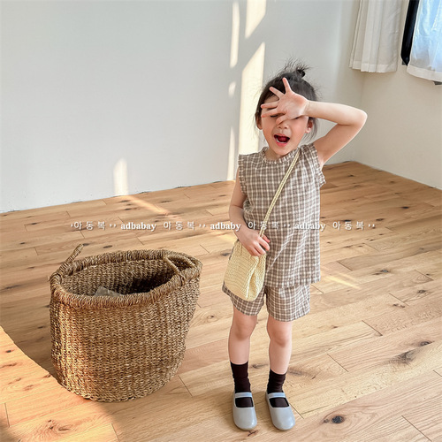 2024 Korean children's clothing summer new Korean style two-piece set girls short-sleeved shirt + shorts 123215