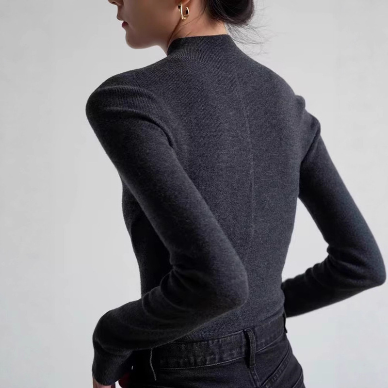 Gray 100% Wool Classy Half Turtleneck Knitwear for Women in Autumn and Winter Slim Fit Inner Layering Shirt Seamless One-Piece Knitwear