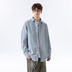 简恒日系少年感休闲条纹衬衫长袖外套男士高级感宽松情侣衬衣秋季