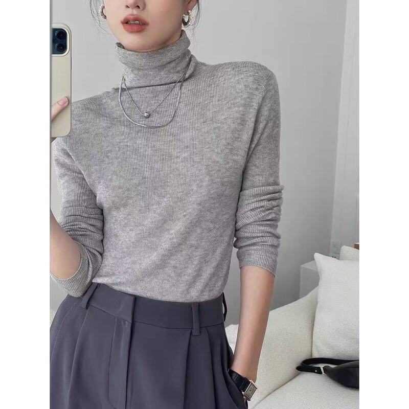 法式小众高领羊绒打底衫女修身显瘦精纺羊毛薄款内搭针织衫毛衣|undefined