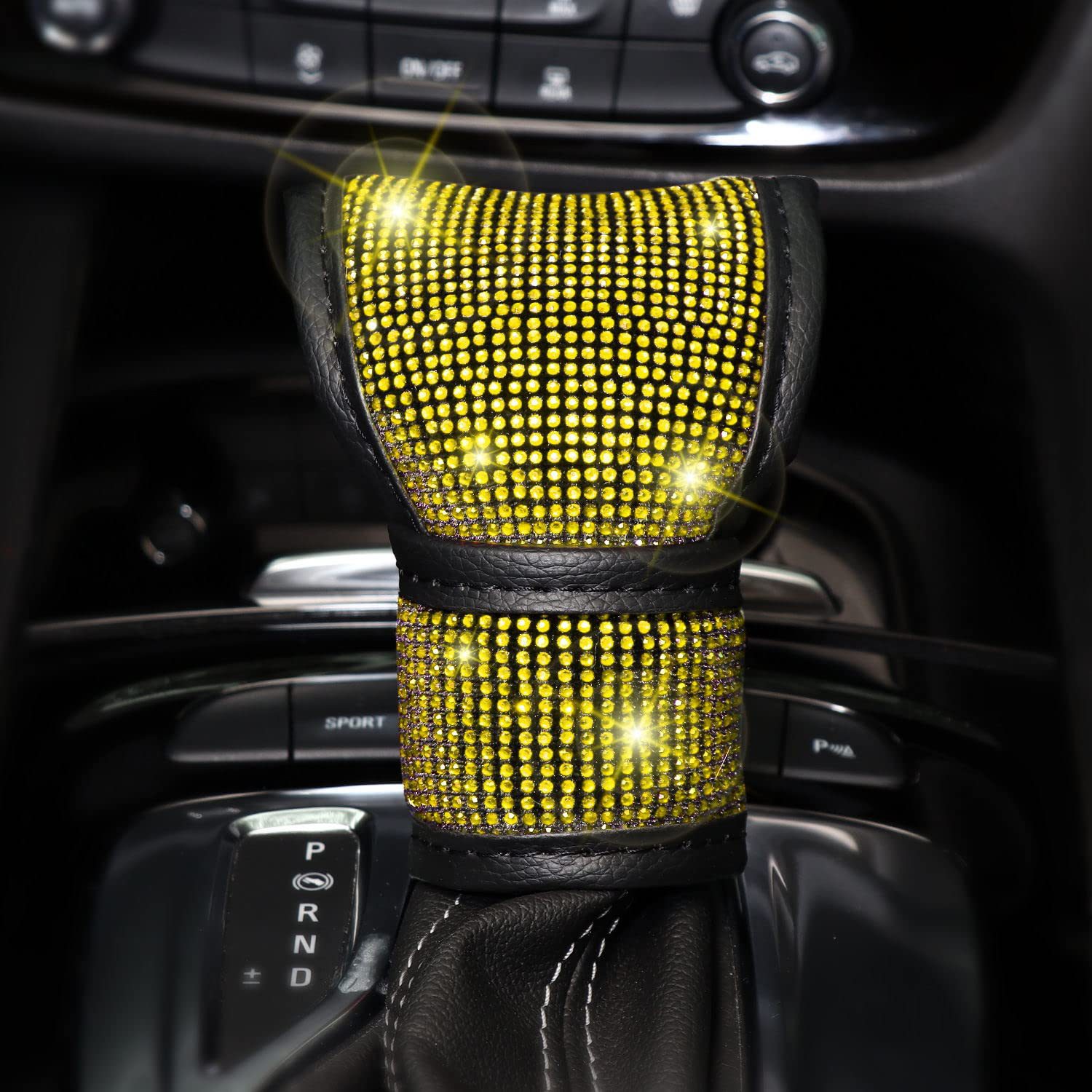 8-Piece Car Diamond-Encrusted Decorative Set: Steering Wheel Cover, Ignition Ring, Seat Belt Shoulder Pads, Cup Mat, Gear Shift Cover