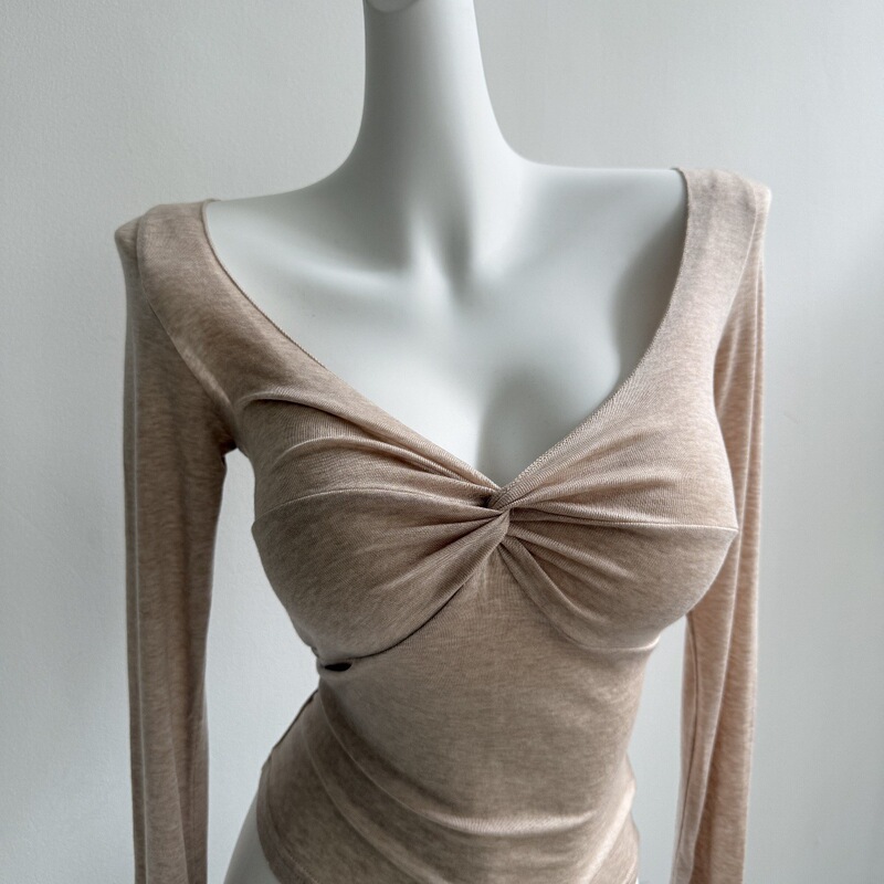 Sexy and Alluring~ Thin Knot-Style Long-Sleeve T-Shirt Top That Accentuates the Figure, New Early Spring Style, Inner Layer Base Shirt