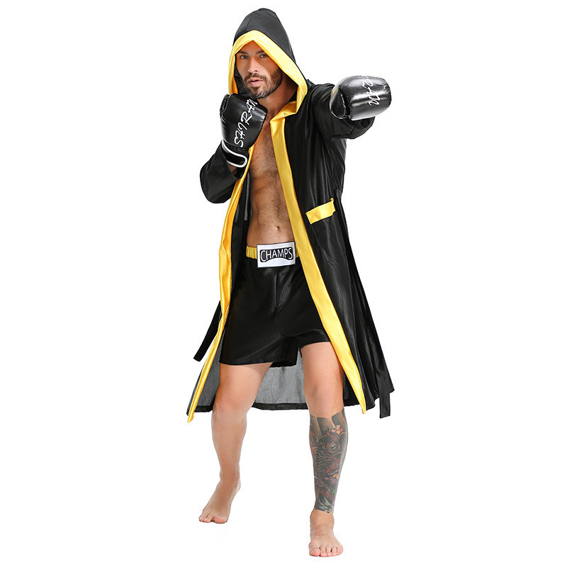Halloween Adult Male Cosplay Boxer Game Uniform Black Hooded Jacket Cloak Sports Shorts