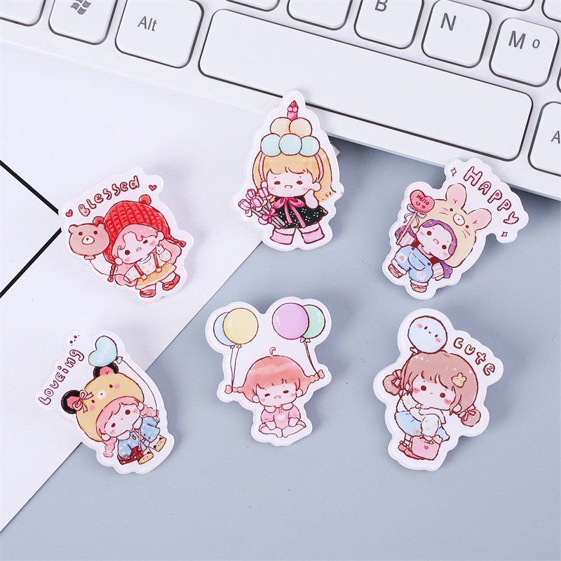 落書き風船女の子アクリルブローチクリエイティブ漫画かわいいバッジ装飾バッグパッチストラップ小物|undefined