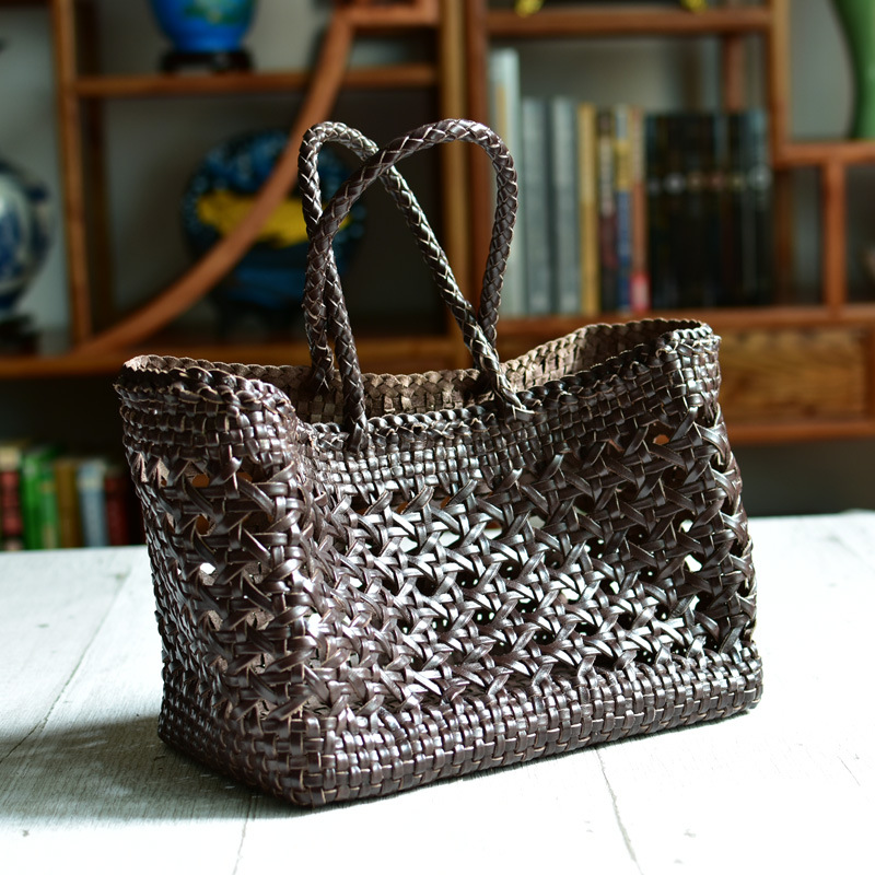 Bolsa tejida de difusión de Dragón Primera capa de piel de vaca bolsa de cesta de verduras hueco ins Bolsa De mujer entrega de fábrica