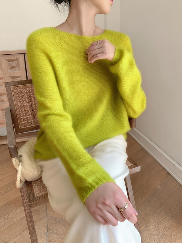 Loose Silhouette~Silk Cashmere Sweater for Women in Autumn and Winter New Cashmere + Mulberry Silk Seamless One-Line Silk Cashmere Sweater