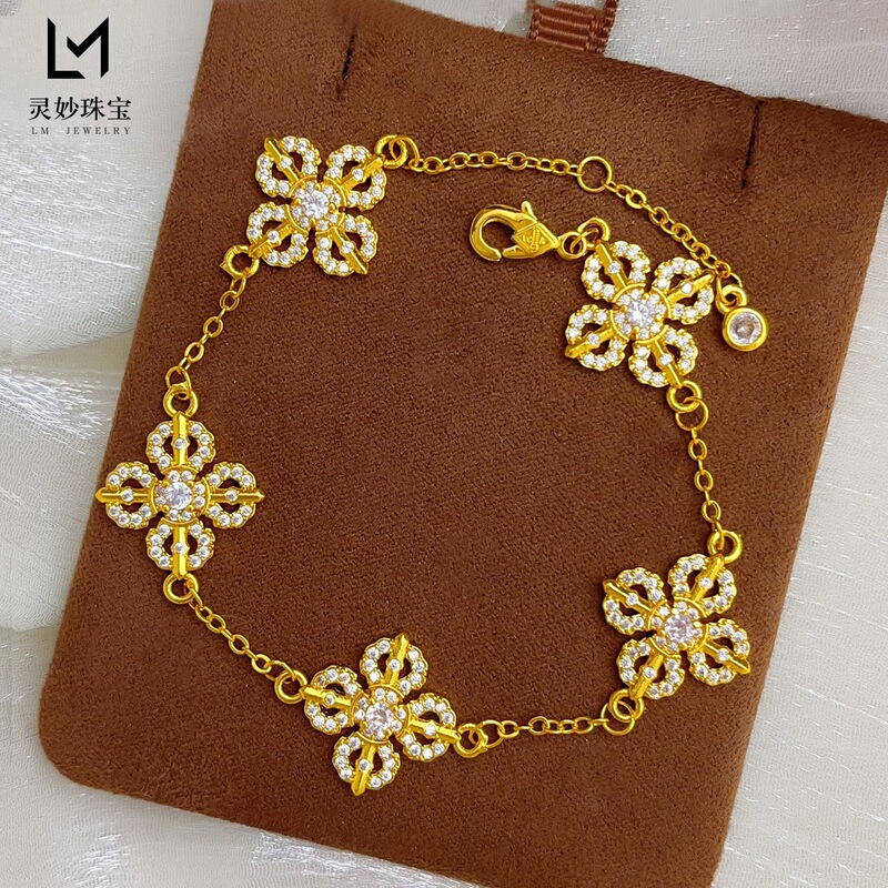 Live-Streamed Version of the New Chinese-Style Vietnamese Sand Gold Full Diamond Five-Flower Cross Vajra Bracelet, Spring and Summer High-End Light Luxury Gift Live-Streamed Version of the New Chinese-Style Vietnamese Sand Gold Full Diamond Five-Flower Cross Vajra Bracelet, Spring and Summer High-End Light Luxury Gift