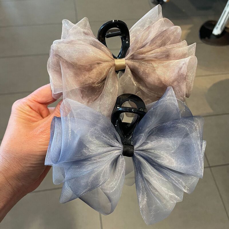 Dongdaemun Mesh Bow Hair Clip, Simple and Stylish with a High-End Feel, Shark Clip for the Back of the Head, Boutique Hair Accessory