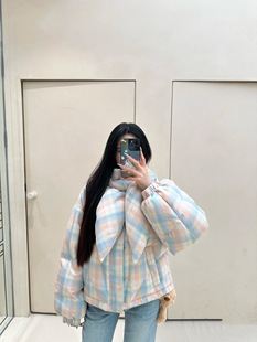 Three Labels Complete 2025 Autumn and Winter New Holiday Series Collar Lace-Up Hooded down Jacket Loose Bread Outwear Trendy